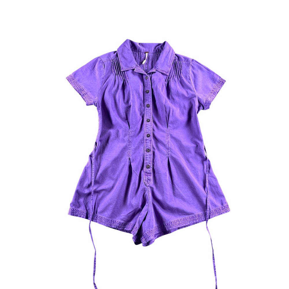 Free People Ultra Violet Short Sleeve Button Front Romper OB1879745 Purple Small